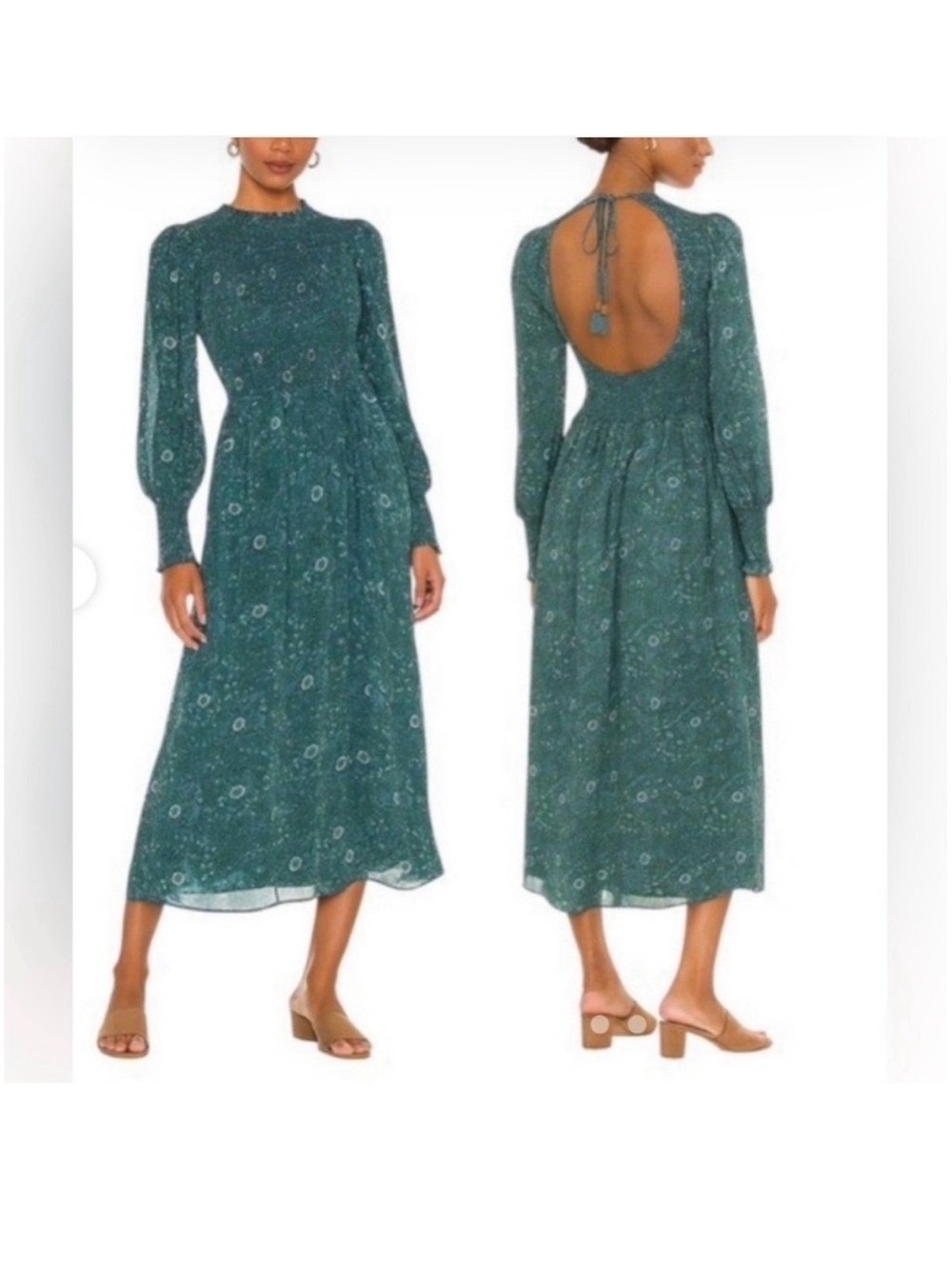 Madewell NWT Lucie Smocked Open Back Midi Dress Teal Floral - Medium